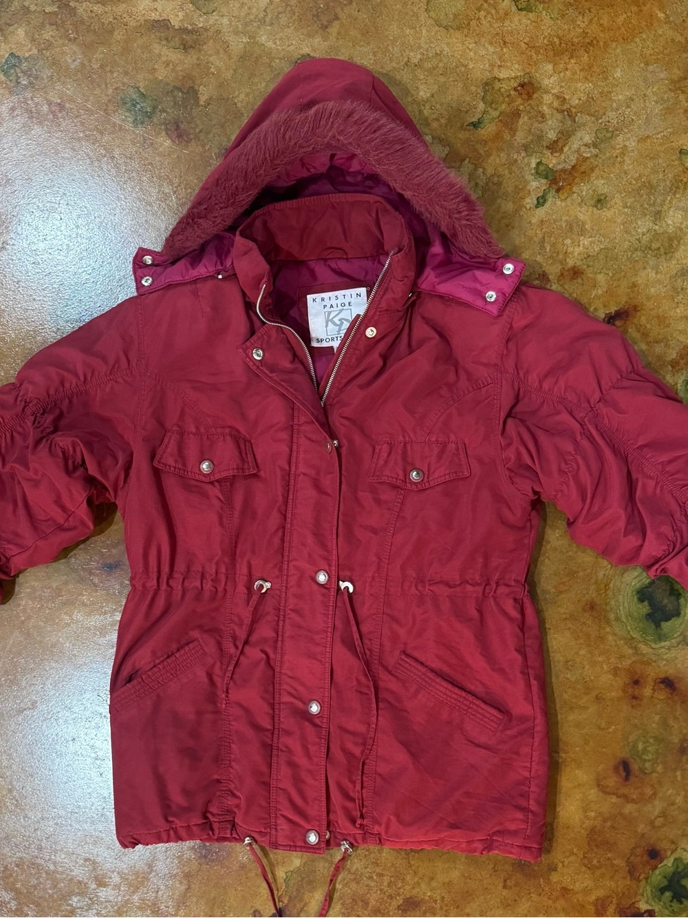 Kristin Page Sportswear Women's Red Hooded Parka Jacket Size S (see measurements